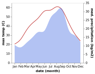 temperature and rainfall during the year in Reguiba