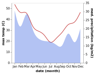 temperature and rainfall during the year in Blair Athol