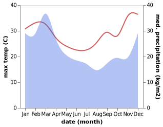 temperature and rainfall during the year in Bogangar