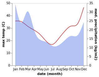 temperature and rainfall during the year in Mossy Point