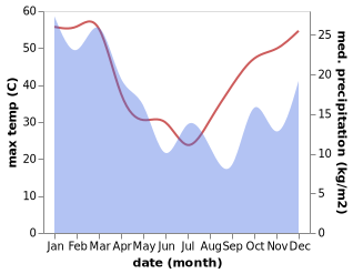 temperature and rainfall during the year in Mitchell