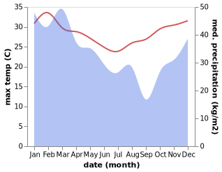 temperature and rainfall during the year in Mossman