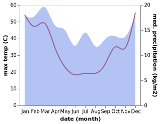 temperature and rainfall during the year in Meningie