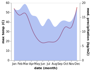 temperature and rainfall during the year in Tailem Bend