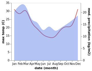 temperature and rainfall during the year in San Remo