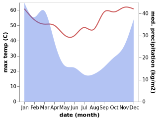 temperature and rainfall during the year in Fitzroy Crossing
