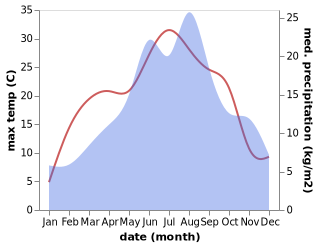 temperature and rainfall during the year in Jakling