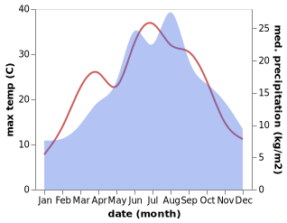 temperature and rainfall during the year in Altenburg