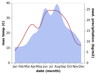 temperature and rainfall during the year in Altlengbach