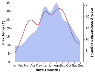 temperature and rainfall during the year in Dobersberg