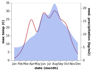 temperature and rainfall during the year in Altenmarkt im Pongau