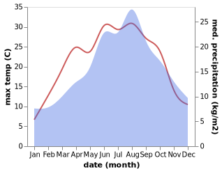 temperature and rainfall during the year in Sankt Gilgen