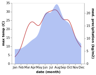 temperature and rainfall during the year in Alpbach