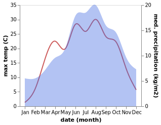 temperature and rainfall during the year in Pettnau