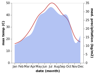 temperature and rainfall during the year in Pushkino