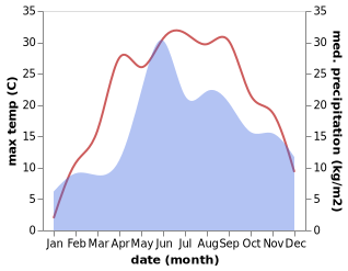 temperature and rainfall during the year in Antopol'