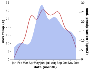 temperature and rainfall during the year in Baranavichy