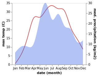 temperature and rainfall during the year in Novaya Huta