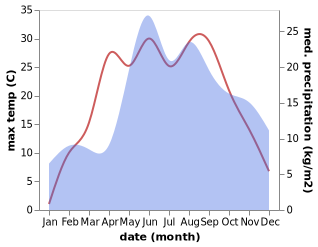 temperature and rainfall during the year in Masty