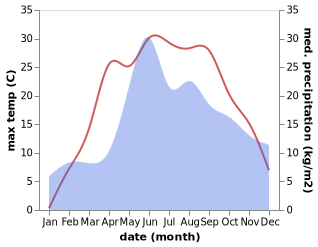 temperature and rainfall during the year in Salihorsk