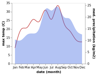 temperature and rainfall during the year in Baarle-Hertog