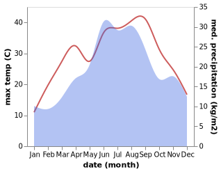 temperature and rainfall during the year in Bijeljina