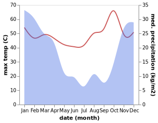 temperature and rainfall during the year in Orapa