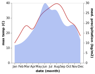 temperature and rainfall during the year in Ruen