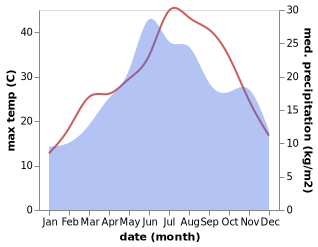 temperature and rainfall during the year in Topolovgrad