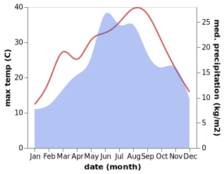 temperature and rainfall during the year in Brezovo