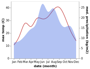 temperature and rainfall during the year in Suedinenie