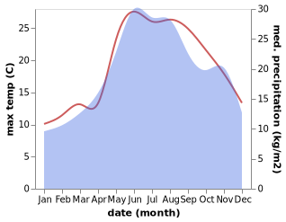temperature and rainfall during the year in Bliznatsi