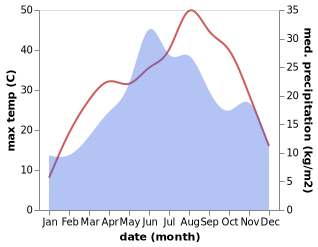 temperature and rainfall during the year in Byala Slatina