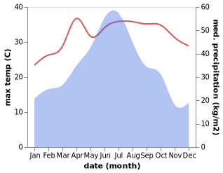 temperature and rainfall during the year in Cuijiang