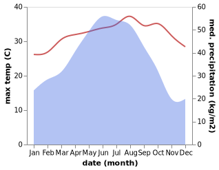 temperature and rainfall during the year in Baisha