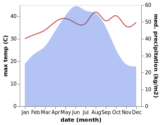 temperature and rainfall during the year in Dongba