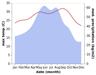 temperature and rainfall during the year in Dongli