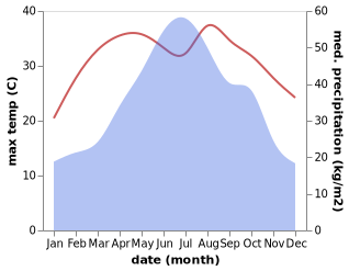 temperature and rainfall during the year in Donglan