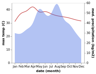 temperature and rainfall during the year in Donghe