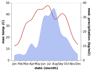 temperature and rainfall during the year in Gangnan