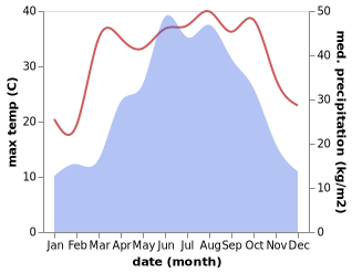 temperature and rainfall during the year in Dongyueguan