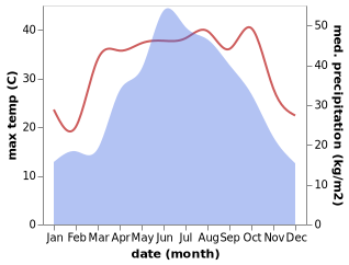 temperature and rainfall during the year in Dujiabang