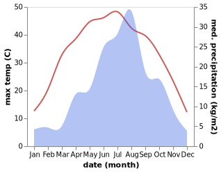 temperature and rainfall during the year in Xinzhi