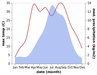 temperature and rainfall during the year in Nagqu