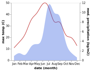 temperature and rainfall during the year in Ngamring