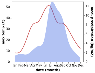 temperature and rainfall during the year in Saga