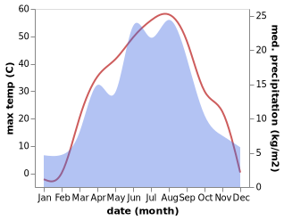 temperature and rainfall during the year in Dushanzi