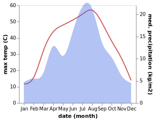 temperature and rainfall during the year in Jiashi