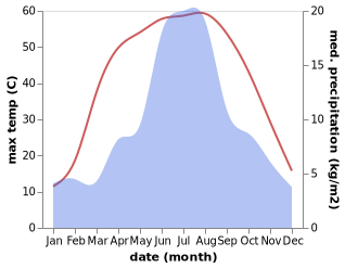 temperature and rainfall during the year in Qiemo