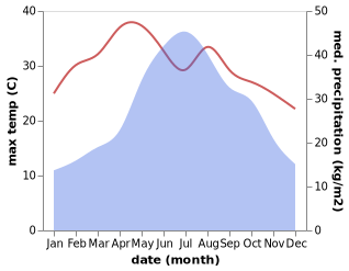 temperature and rainfall during the year in Mabai